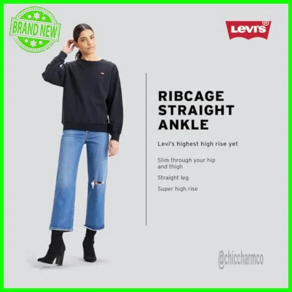 High Rise Straight Ankle Jeans, 99% Cotton Stretch, Button Fly - Picture 5 of 5